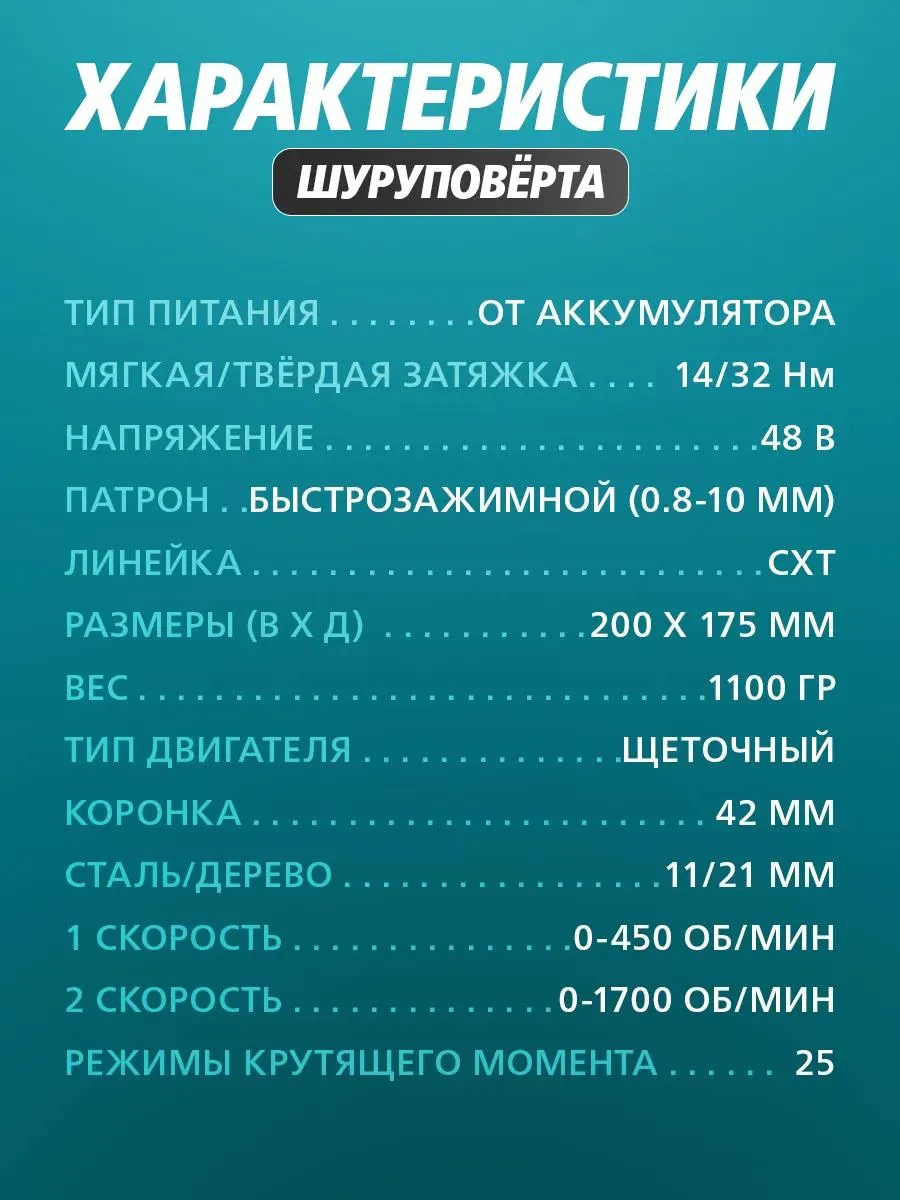 Шуруповерт-дрель аккумуляторный с насадками